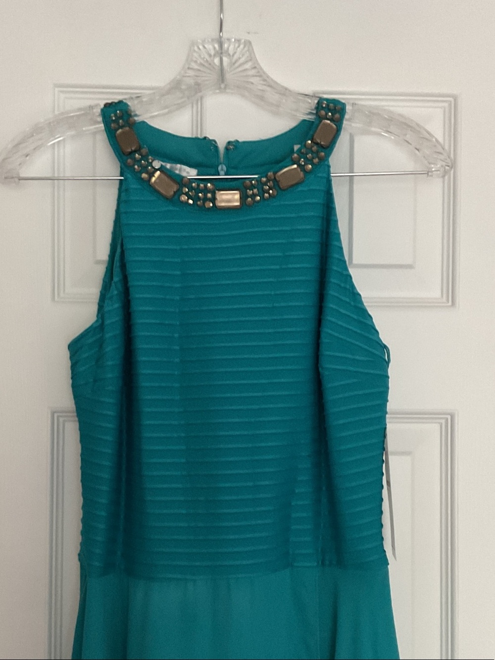 London Times Teal High-Neck Beaded Gown - Picture 2 of 6